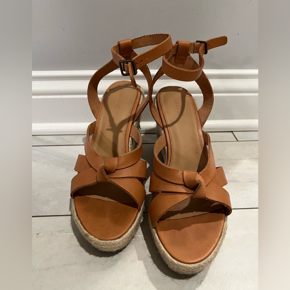 Soludos Wedge Sandals Charlotte Brown Leather Strappy Platform